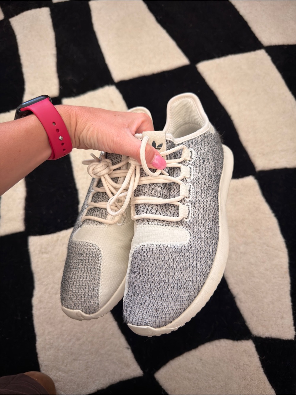 adidas Women’s Grey and Cream Knit Sneakers